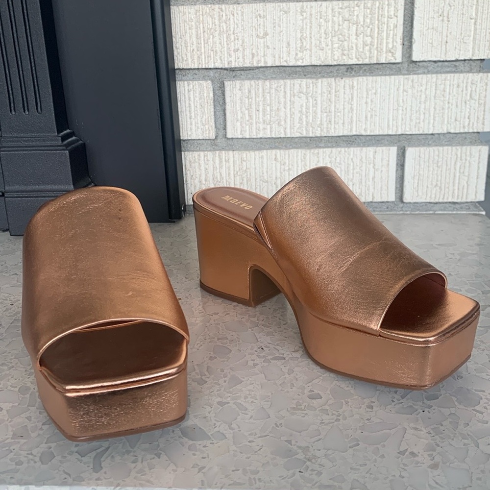 Anthropologie Maeve Metallic Platform Sandal